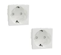 SCHNEIDER Pack de 2 unidades Base de enchufe Schuko New Unica NU303718 Blanco - Enchufe con dispositivo seguridad y embornamiento a tornillo, 16 A 250V, 45x45 mm, 2 módulos