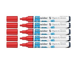 Schneider Paint-It 120202 - Rotuladores acrílicos (punta redonda de 4 mm, 5 unidades), color rojo