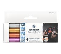 Schneider Paint-It - Juego de 4 carteles metálicos (2 unidades, grosor de trazo de 2 mm, nueva tecnología de pigmento, efecto brillante), color plateado, dorado, cobre y morado