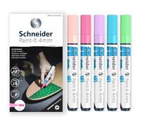 Schneider Paint-It - Juego de rotuladores acrílicos 320, punta redonda de 4 mm, alta cobertura, albaricoque, rosa pastel, morado pastel, azul pastel y tinta verde pastel, caja de regalo, paquete de 5