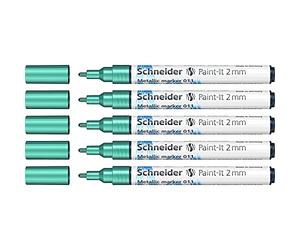 Schneider Paint-It - Rotulador metálico verde metálico (grosor de trazo 2 mm, nueva tecnología de pigmento, efecto brillante), 5 unidades