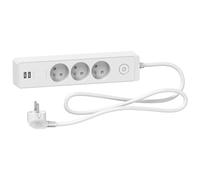 Schneider Regleta múltiple 3 tomas 2P+T y 2 USB 1,5m Blanco y Aluminio