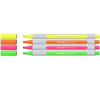 Schneider Shine-Up - Juego de 4 rotuladores fluorescentes (grosor de trazo de 1 + 4 mm, plástico de base biológica, premiado con el ángel azul), varios colores