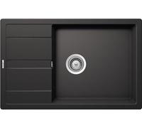 SCHOCK | Fregadero de cocina Primus D100XS 1 bañera grande con escurridor pequeño, bañera reversible, material Cristalite®, negro absoluto, 780 x 500 mm