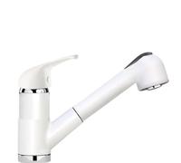 SCHOCK Grifo mezclador Omega con ducha monomando con boca giratoria, alcachofa extraíble de doble chorro, color blanco absoluto, 177,5 cm de altura