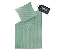 SCHÖNER WOHNEN Juego de ropa de cama de franela 155x220 algodón verde - Juego de ropa de cama de lujo de 2 piezas ecológico - juegos suaves y cálidos y esponjosos - 1 funda de edredón y 1 funda de