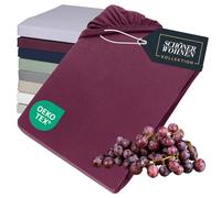 SCHÖNER WOHNEN Sábana bajera ajustable de 140 x 200 cm, color baya de hasta 160 x 200 cm, de algodón de jersey con certificado Öko-Tex, para colchones de hasta 30 cm de altura y cama con somier