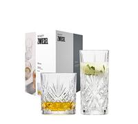 SCHOTT ZWIESEL Juego de vasos Show (juego de 8), 4 elegantes vasos largos y 4 vasos de whisky con relieve, vasos de cristal aptos para lavavajillas (nº art. 121881)