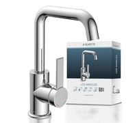 SCHÜTTE 33120 LOS ANGELS - Grifo de lavabo con caño alto, grifo para baño con excéntrico pop-up, grifo de lavabo alto, grifo de baño con monomando, grifo mezclador cromado