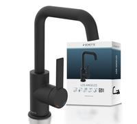 SCHÜTTE 33126 LOS ANGELS - Grifo de lavabo con caño alto, grifo para el baño con excéntrico pop-up, grifo de lavabo alto, grifo de baño con mezclador monomando, color negro