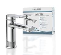 Schütte 33410 LIVERPOOL grifo de lavabo en elegante diseño cromado brillante, grifo de baño con excéntrica pop-up, grifo mezclador de baño