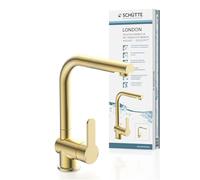 SCHÜTTE 79770 London - Grifo de cocina con alcachofa extraíble, giratorio 360 grados, grifo mezclador monomando para fregadero de cocina, color dorado
