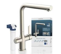 SCHÜTTE Aquastar Pro 99805 - Grifo para fregadero de agua potable con sistema de filtro, 3 vías, grifo de cocina con filtro de agua contra residuos de cal y metales pesados, aspecto de acero