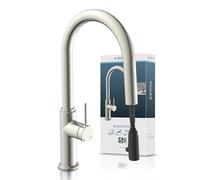SCHÜTTE Blackpool 79526 - Grifo de cocina con alcachofa extraíble, 360 grados, grifo mezclador monomando para fregadero con ducha extensible en acero inoxidable