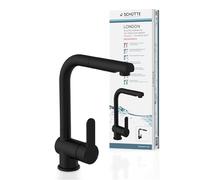 Schütte LONDON 79769 - Grifo de cocina de baja presión con alcachofa extensible, grifo mezclador de cocina giratorio de 360 grados, color negro