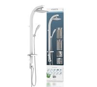 SCHÜTTE MADAGASKAR Ducha de lluvia con alcachofa de mano, sistema de ducha en color blanco con práctica bandeja y soporte de pared, juego de ducha para grifos de ducha, 120 cm