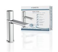 Schütte New York 33610 - Grifo mezclador monomando para lavabo con desagüe, grifo mezclador con válvula emergente, grifo de baño, monomando para baño, cromado