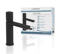 Schütte New York 33616 - Grifo mezclador monomando para lavabo con desagüe, grifo mezclador con válvula emergente, grifo de baño, monomando para baño, color negro