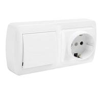 Schuko + Interruptor/Conmutador de Superficie • Interruptor conmutador de superficie • Enchufe de pared • Toma corriente • Color blanco