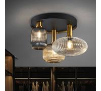 Schuller Valencia Plafón Norma, Ø 56 cm, 3 luces, negro/latón, cristal
