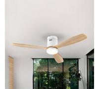 Schuller Valencia Ventilador de techo LED Siroco, blanco/madera clara Ø 132 cm, silencioso