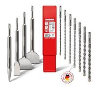 SCHWABENBACH® Set 11 Brocas y Cinceles SDS PLUS para Hormigón (6-14mm) - 7 Brocas y 4 Cinceles Profesionales - Kit para Martillo Perforador y Percutor Compatible con Bosch, Hilti, Makita, Metabo