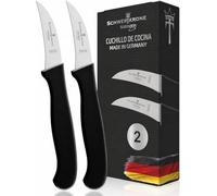Schwertkrone® Cuchillo pelador curvo juego de 2 [MADE IN SOLINGEN - GERMANY] - Cuchillo para verduras frutas - Cuchillo de cocina pequeño afilado - Cuchillo pela-patatas multiusos (2 x 6cm curvo)