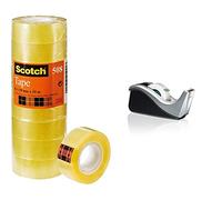 Scotch C60, Dispensador de cinta adhesiva, incluye 1 rollo de cinta Magic, 19 mm x 33 m, plateado/negro + 508 - Cinta adhesiva 8 cintas, 19 mm x 33 m, transparente