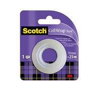 Scotch Cinta Adhesiva para Envolver Regalos - 1 Rollo de 19 mm x 25 m - Cinta Adhesiva Satinada y Transparente para Usar en Papel de Regalo
