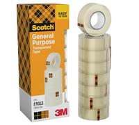 Scotch Cinta adhesiva transparente 8 rollos 19 mm x 33 m para colegio, hogar y oficina