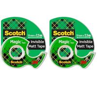 Scotch Cinta Mágica - 1 Rollo de 19 mm x 7,5 m + dispensador portátil - Cinta Adhesiva de Uso General para Reparación, Etiquetado y Sellado de Paquetes y Documentos (Paquete de 2)