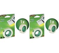 Scotch Cinta Mágica - 2 Rollos de 19 mm x 12 m con dispensador portátil + 3,2 m GRATIS - Cinta Adhesiva de Uso General para Reparación, Etiquetado y Sellado de Paquetes y Documentos (Paquete de 2)