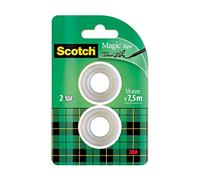 Scotch Cinta Mágica - 2 Rollos de 19 mm x 7,5 m - Cinta Adhesiva de Uso General para Reparación, Etiquetado y Sellado de Paquetes y Documentos