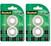 Scotch Cinta Mágica - 2 Rollos de 19 mm x 7,5 m - Cinta Adhesiva de Uso General para Reparación, Etiquetado y Sellado de Paquetes y Documentos (Paquete de 2)