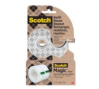 Scotch Dispensador de cinta de acero inoxidable, plateado + cinta mágica Scotch Magic, 2 rollos (19 mm x 13,9 m) - Dispensador de cinta adhesiva recargable para el hogar y la oficina