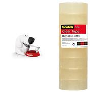 Scotch Dispensador para Cinta Adhesiva con Forma de Perro + Cinta Adhesiva Transparente, 8 Rollos, 19 mm x33 m, Cinta Adhesiva para Uso General para el Colegio, el Hogar y la Oficina