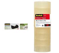Scotch Magic 9-1933R3C38 Pack de 3 dispensadores de cinta de embalaje + Cinta Adhesiva Transparente 8 rollos 19mm x 33m Cinta Adhesiva para Uso General para el Colegio, el Hogar y la Oficina