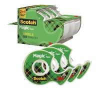 Scotch Magic Cinta Adhesiva Invisible - 2 Rollos de 19mm x 7,5m + 1 GRATIS - Cinta Adhesiva de Uso General para Reparación, Etiquetado y Sellado de Paquetes y Documentos