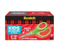 Scotch Tijeras para niños de punta roma suave al tacto de 5 pulgadas, paquete de 12 unidades, color verde, tijeras multiusos para escuela y manualidades (1442P-12)