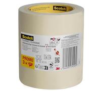 ScotchBlue Cinta de Enmascarar Clásica, Pack - 3 Rollos (36 mm x 50 m) Beige - Para Pintar y Decorar Interiores, 70% PEFC