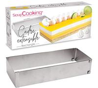 SCRAP COOKING 1916 Marco de repostería Extensible de Acero Inoxidable - Molde Rectangular de Longitud Ajustable de 25 a 48 cm - para Tartas, postres - Accesorio de pastelería, 18/10