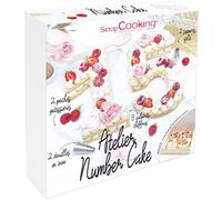 SCRAP COOKING 3810 - Kit de herramientas para repostería (números 0 a 9 de 21 cm, con boquillas, bolsillos, soportes dorados, para postre de cumpleaños y fiestas