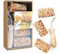 SCRAP COOKING 3963 - Kit de rollo de galletas con 3 mini rodillos de madera con motivos - Huellas decorativas grabadas en relieve - Molde para galletas, galletas de mantequilla, galletas