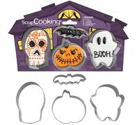SCRAP COOKING - 4 Cortadores de Galletas Halloween - Cortadores de Acero Inoxidable Calabaza, Fantasma, Calavera, Murciélago - Moldes Galletas - Accesorios Pastelería Cake Design - 2083