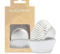 SCRAP COOKING - Juego de 48 cajas de cocción para magdalenas y magdalenas - Color plata - Decoraciones de estuches para repostería 5066