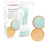 SCRAP COOKING - Sello de mensajes personalizables para galletas - Sello redondo de madera y silicona para personalizar sus galletas - Regalo pastelería - 2036, verde agua