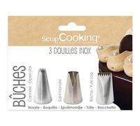 ScrapCooking 1835 - Juego de 3 boquillas para troncos de Navidad, de acero inoxidable, de calidad profesional, puntas de bolsillo, decoración para tartas de postre