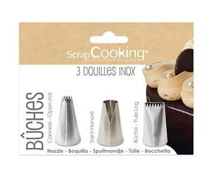 ScrapCooking 1835 - Juego de 3 boquillas para troncos de Navidad, de acero inoxidable, de calidad profesional, puntas de bolsillo, decoración para tartas de postre