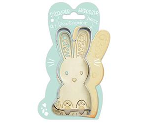 ScrapCooking 2099 - Kit de cortadora y embosador de madera de conejo - Cortador de galletas de acero inoxidable para galletas en relieve, molde de accesorios de pascua arenada