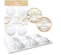 ScrapCooking 2897 - Molde de 6 tapas de tartaletas de silicona 3D en relieve, diámetro de 6,5 x 2 cm, para postres, tartas de cumpleaños, pasteles, con receta - blanco